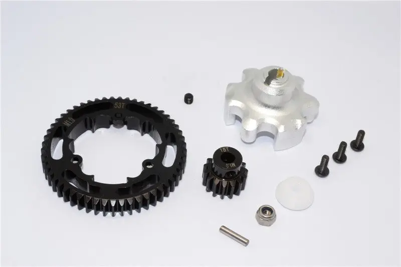 Traxxas X-Maxx 4X4 Aluminum Gear Adapter + Steel Spur Gear 53T + Motor Gear 15T - 1 Set Silver 1