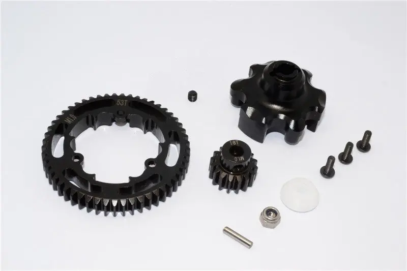 Traxxas X-Maxx 4X4 Aluminum Gear Adapter + Steel Spur Gear 53T + Motor Gear 16T - 1 Set Black 1