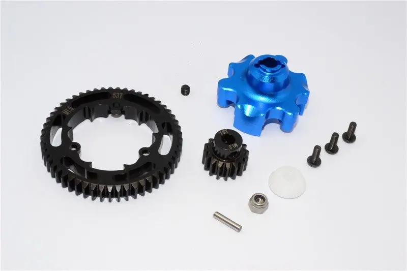 Traxxas X-Maxx 4X4 Aluminum Gear Adapter + Steel Spur Gear 53T + Motor Gear 16T - 1 Set Blue 1