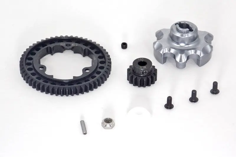 Traxxas X-Maxx 4X4 Aluminum Gear Adapter + Steel Spur Gear 53T + Motor Gear 16T - 1 Set Gray Silver 1