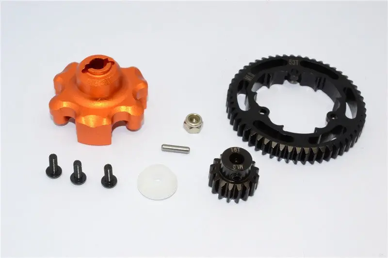 Traxxas X-Maxx 4X4 Aluminum Gear Adapter + Steel Spur Gear 53T + Motor Gear 16T - 1 Set Orange 1