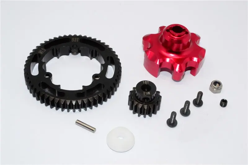 Traxxas X-Maxx 4X4 Aluminum Gear Adapter + Steel Spur Gear 53T + Motor Gear 16T - 1 Set Red 1