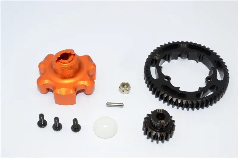 Traxxas X-Maxx 4X4 Aluminum Gear Adapter + Steel Spur Gear 53T + Motor Gear 17T - 1 Set Orange 1