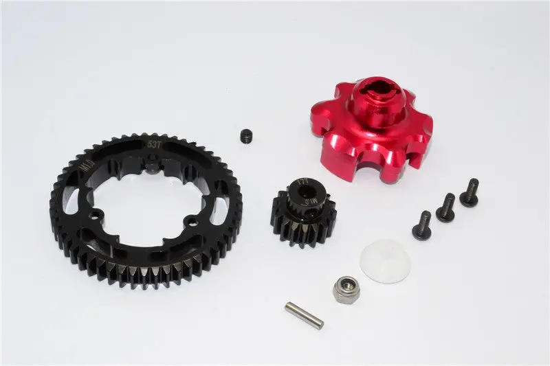 Traxxas X-Maxx 4X4 Aluminum Gear Adapter + Steel Spur Gear 53T + Motor Gear 17T - 1 Set Red 1