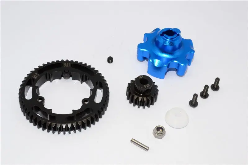 Traxxas X-Maxx 4X4 Aluminum Gear Adapter + Steel Spur Gear 53T + Motor Gear 18T - 1 Set Blue 1