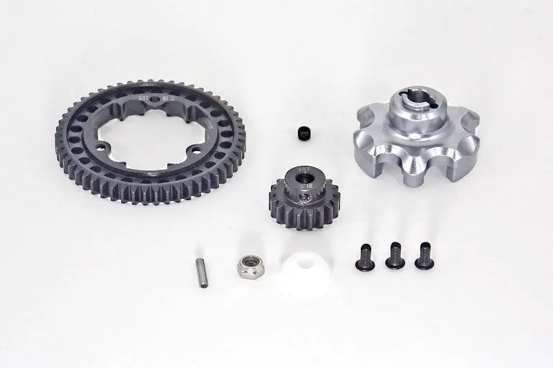 Traxxas X-Maxx 4X4 Aluminum Gear Adapter + Steel Spur Gear 53T + Motor Gear 18T - 1 Set Gray Silver 1