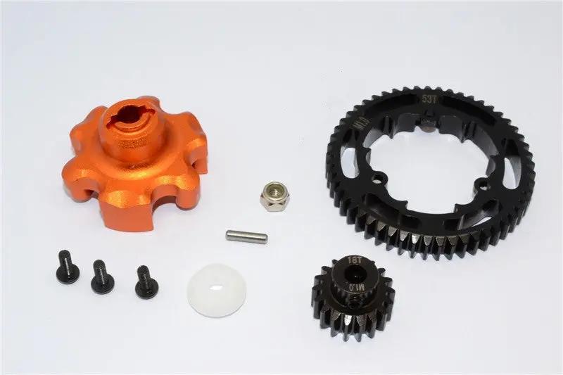 Traxxas X-Maxx 4X4 Aluminum Gear Adapter + Steel Spur Gear 53T + Motor Gear 18T - 1 Set Orange 1
