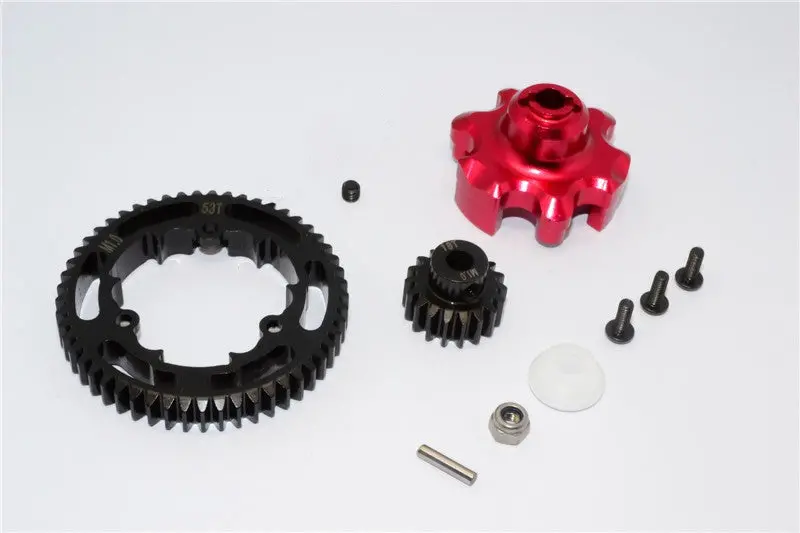 Traxxas X-Maxx 4X4 Aluminum Gear Adapter + Steel Spur Gear 53T + Motor Gear 18T - 1 Set Red 1