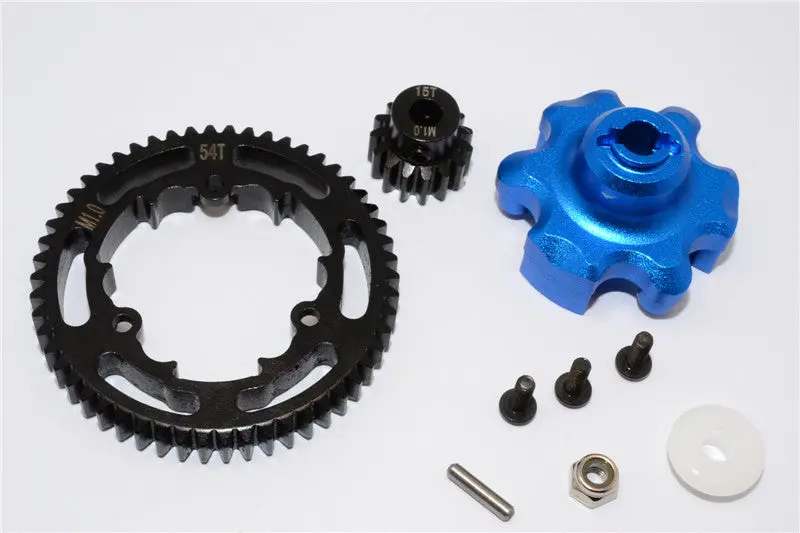 Traxxas X-Maxx 4X4 Aluminum Gear Adapter + Steel Spur Gear 54T + Motor Gear 15T - 1 Set Blue 1