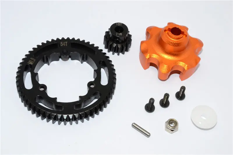 Traxxas X-Maxx 4X4 Aluminum Gear Adapter + Steel Spur Gear 54T + Motor Gear 15T - 1 Set Orange 1