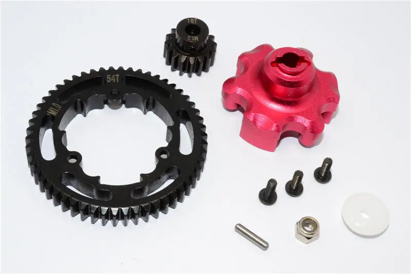 Traxxas X-Maxx 4X4 Aluminum Gear Adapter + Steel Spur Gear 54T + Motor Gear 15T - 1 Set Red 1