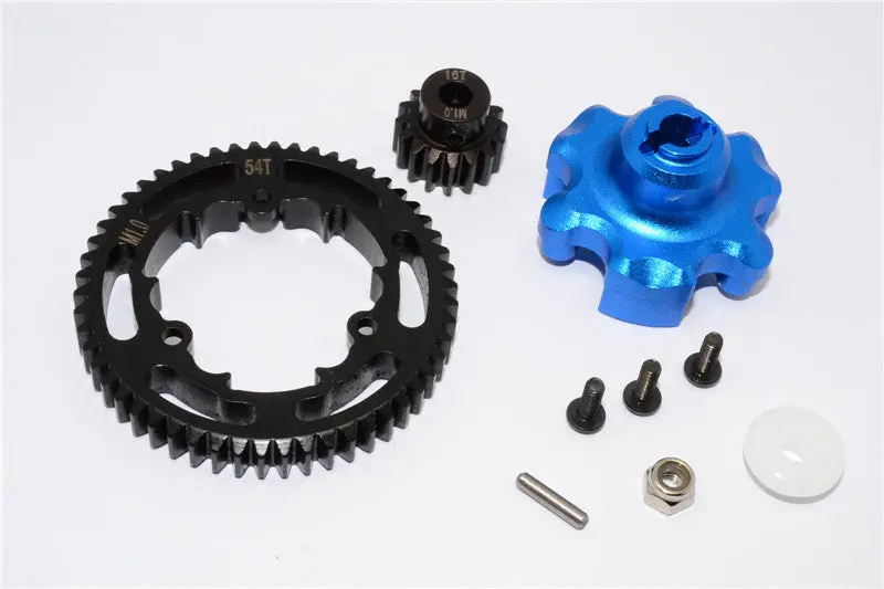 Traxxas X-Maxx 4X4 Aluminum Gear Adapter + Steel Spur Gear 54T + Motor Gear 16T - 1 Set Blue 1