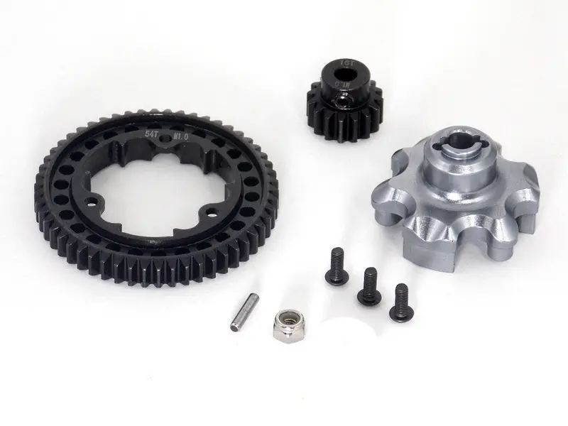 Traxxas X-Maxx 4X4 Aluminum Gear Adapter + Steel Spur Gear 54T + Motor Gear 16T - 1 Set Gray Silver 1
