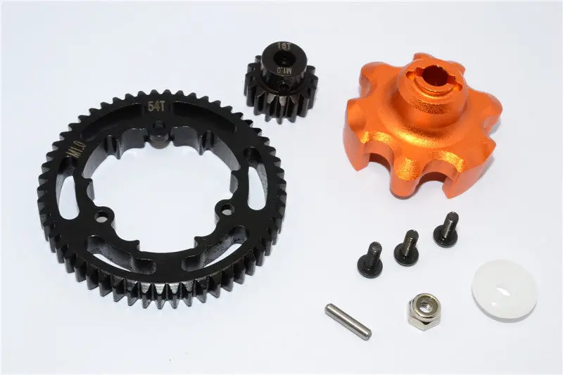 Traxxas X-Maxx 4X4 Aluminum Gear Adapter + Steel Spur Gear 54T + Motor Gear 16T - 1 Set Orange 1