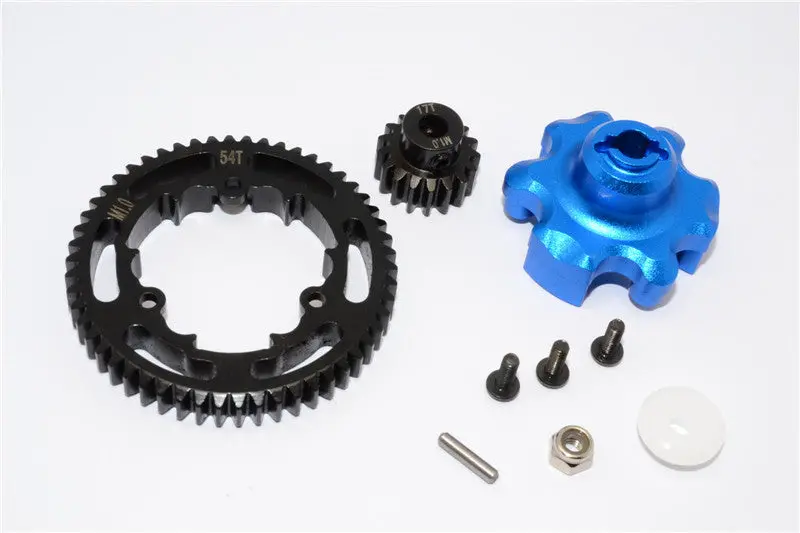 Traxxas X-Maxx 4X4 Aluminum Gear Adapter + Steel Spur Gear 54T + Motor Gear 17T - 1 Set Blue 1