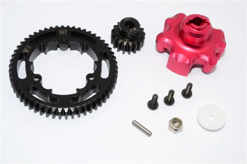Traxxas X-Maxx 4X4 Aluminum Gear Adapter + Steel Spur Gear 54T + Motor Gear 17T - 1 Set Red 1