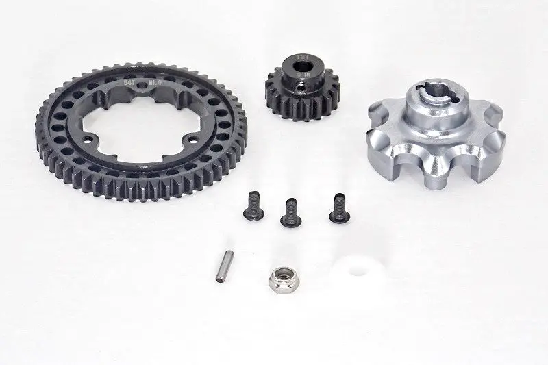 Traxxas X-Maxx 4X4 Aluminum Gear Adapter + Steel Spur Gear 54T + Motor Gear 18T - 1 Set Gray Silver 1