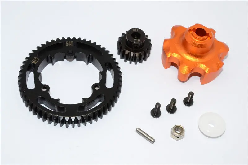 Traxxas X-Maxx 4X4 Aluminum Gear Adapter + Steel Spur Gear 54T + Motor Gear 18T - 1 Set Orange 1