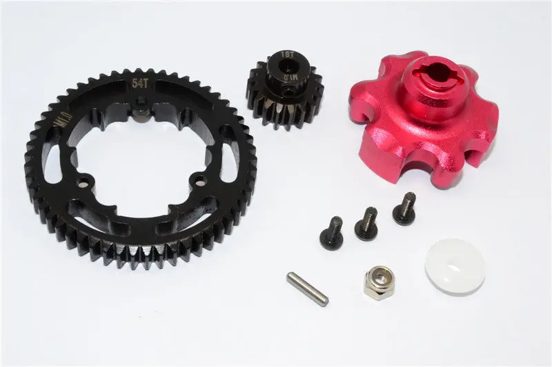 Traxxas X-Maxx 4X4 Aluminum Gear Adapter + Steel Spur Gear 54T + Motor Gear 18T - 1 Set Red 1