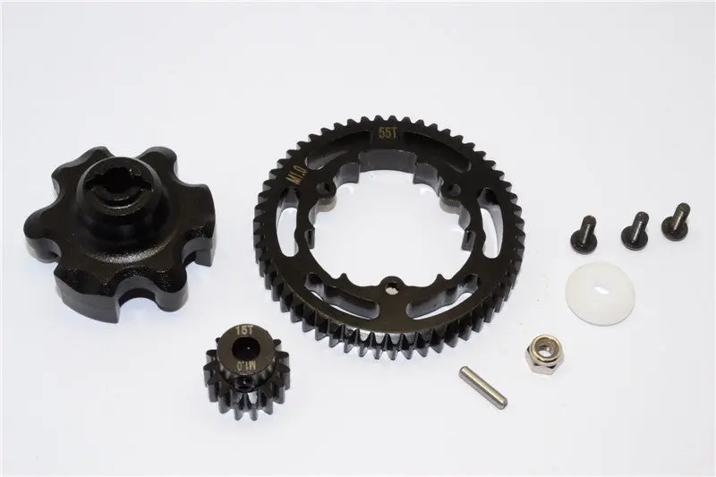 Traxxas X-Maxx 4X4 Aluminum Gear Adapter + Steel Spur Gear 55T + Motor Gear 15T - 1 Set Black 1