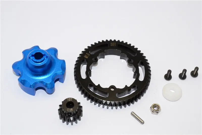 Traxxas X-Maxx 4X4 Aluminum Gear Adapter + Steel Spur Gear 55T + Motor Gear 15T - 1 Set Blue 1