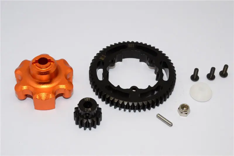 Traxxas X-Maxx 4X4 Aluminum Gear Adapter + Steel Spur Gear 55T + Motor Gear 15T - 1 Set Orange 1