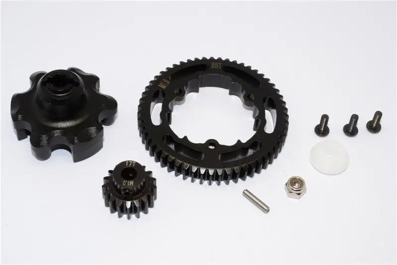 Traxxas X-Maxx 4X4 Aluminum Gear Adapter + Steel Spur Gear 55T + Motor Gear 17T - 1 Set Black 1