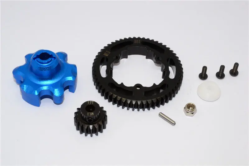Traxxas X-Maxx 4X4 Aluminum Gear Adapter + Steel Spur Gear 55T + Motor Gear 17T - 1 Set Blue 1
