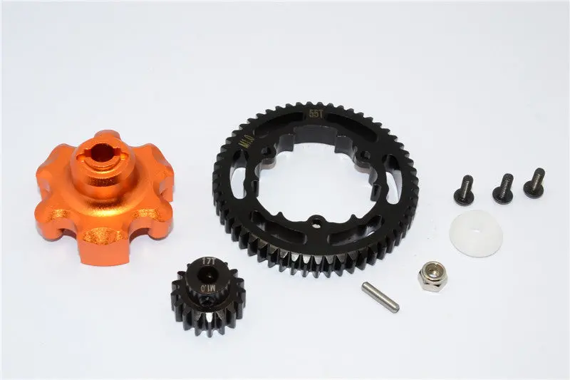 Traxxas X-Maxx 4X4 Aluminum Gear Adapter + Steel Spur Gear 55T + Motor Gear 17T - 1 Set Orange 1