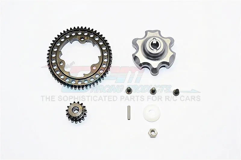 Traxxas X-Maxx 4X4 Aluminum Gear Adapter+Steel Spur Gear 53T+Motor Gear 15T - 1 Set Gray Silver 1