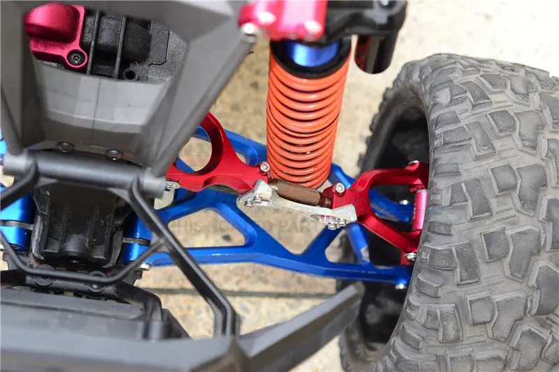 Traxxas X-Maxx 4X4 Spring Steel + Aluminum Supporting Mount With Front / Rear Upper Arms - 1Pr Set Red+Silver 2