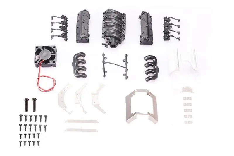 V8 Ls3 Engine Radiator With Cooling Fan For Traxxas Trx-4 Trail Defender Crawler - 1 Set 1