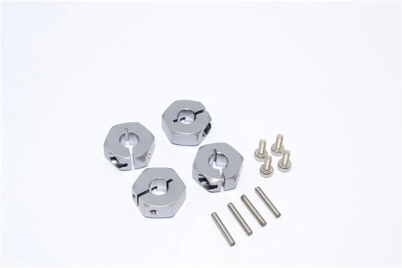 Vaterra Twin Hammers Aluminum Clamping 12Mm Wheel Hex With Screws & Wrench - 4 Pcs Set Gray Silver 1