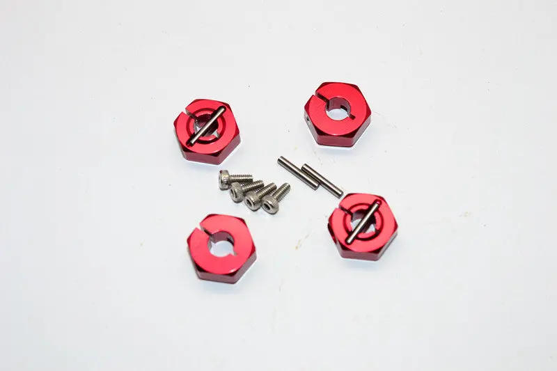 Vaterra Twin Hammers Aluminum Clamping 12Mm Wheel Hex With Screws & Wrench - 4 Pcs Set Red 1