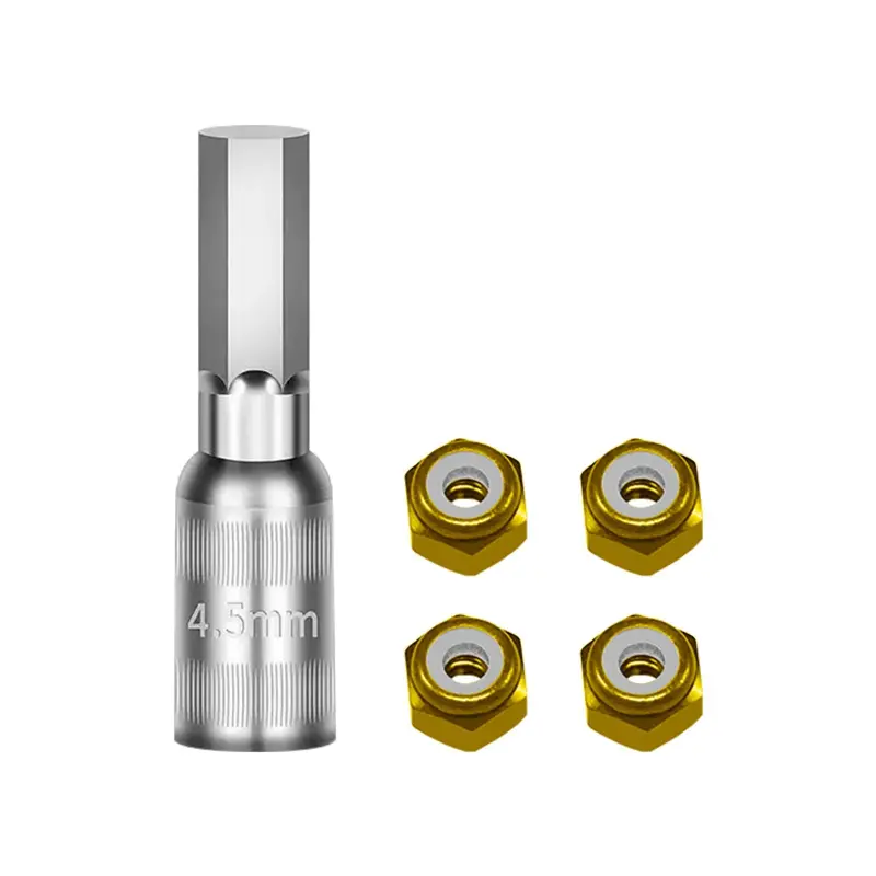 Wheel Nut 4Pcs & Wheel Nut Tool For Axial 1/30 Scx30 Ford Bronco Axi-2048 / Jeep Wrangler Axi-2261 Rock Crawler Upgrades - Gold 1