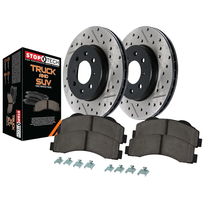 Stoptech 971.46037 Front Axle Brake Kit – Slotted & Drilled Rotors For Trucks 1