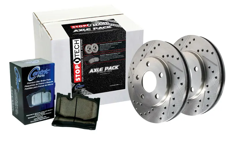 Stoptech 978.45013F Sport Axle Pack – Front Slotted & Drilled Rotors With Stainless Brake Lines 1