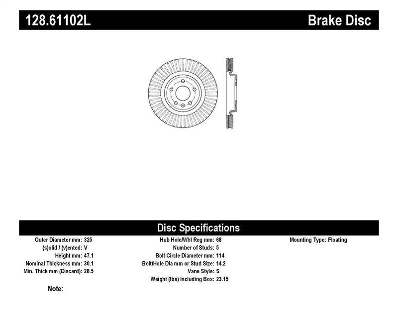 Stoptech Front Left Cross-Drilled Sport Brake Rotor – Model 128.61102L 1